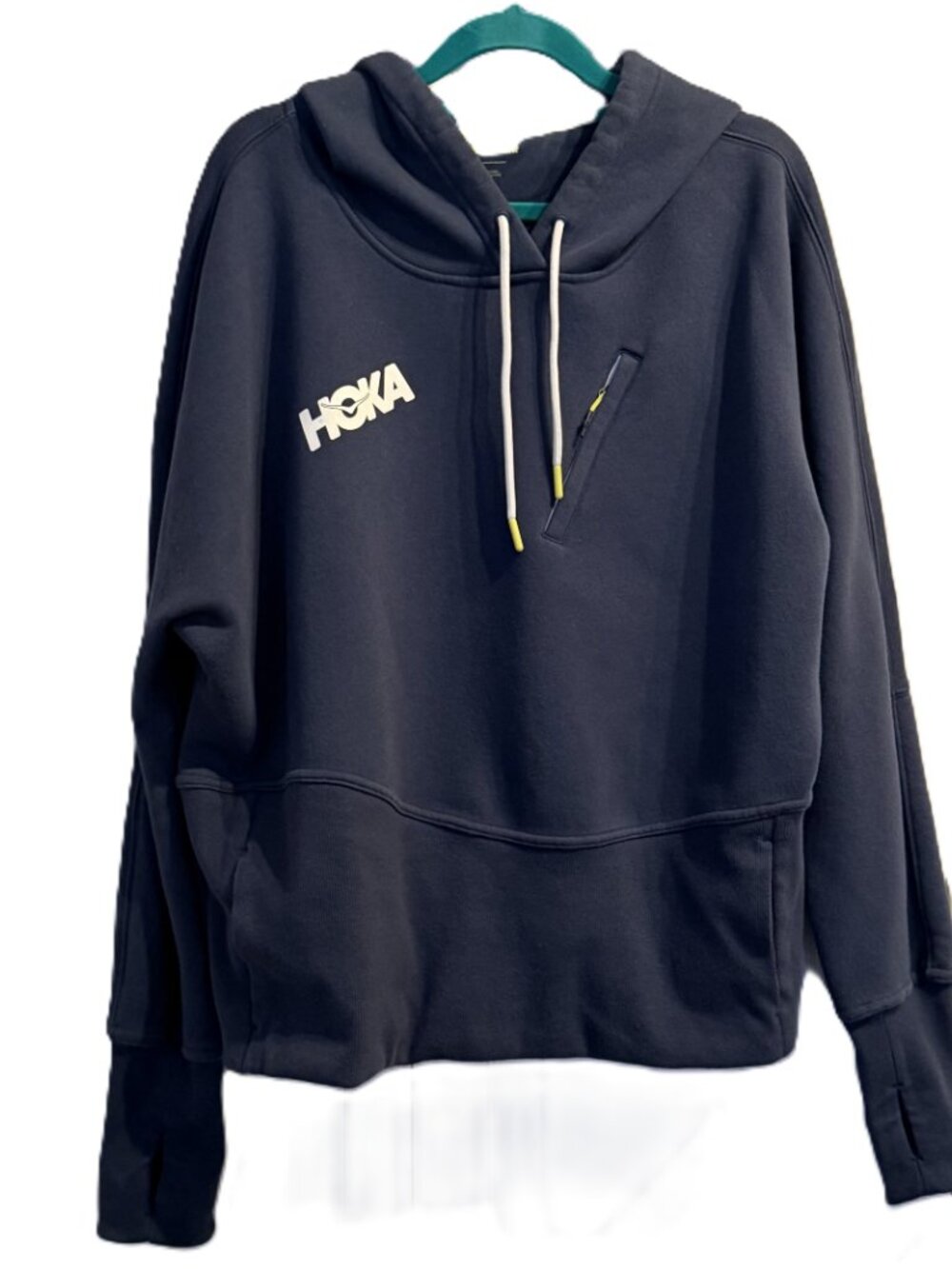 Hoka Navy Logo Hoodie Fleece Pullover Athleisure Gorpcore Minimalist Women's XL - Picture 2 of 12